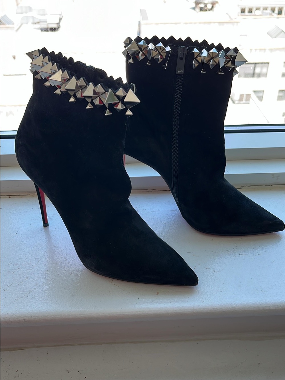 Christian Louboutin Firmamma Black Stud-Trim Pointed Ankle Booties